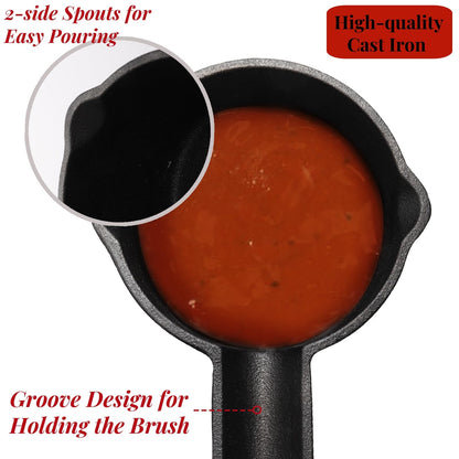 Eorbow Cast Iron Sauce Pot and BBQ Mop Brush Set for Grilling, 4 Pcs Barbecue Accessories Include Basting Melting Saucepan, Wooden Sauce Mop with 2 Replacements for Meat Smoker, Grill, Stove - CookCave