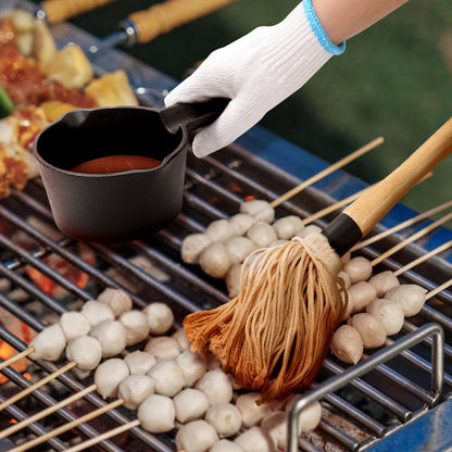 Eorbow Cast Iron Sauce Pot and BBQ Mop Brush Set for Grilling, 4 Pcs Barbecue Accessories Include Basting Melting Saucepan, Wooden Sauce Mop with 2 Replacements for Meat Smoker, Grill, Stove - CookCave