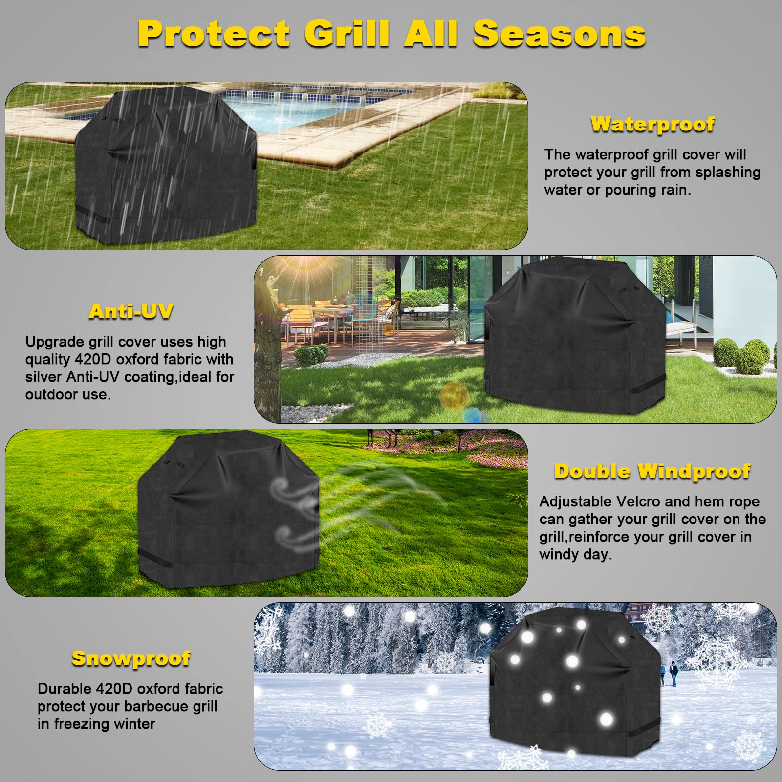 EPESTOEC Grill Cover, Cover for Outdoor Grill,BBQ Waterproof & UV Resistant, Gas Convenient Durable Ripstop, Weber, Char Broil, Nexgrill and More Grills 58 Inch Black - CookCave