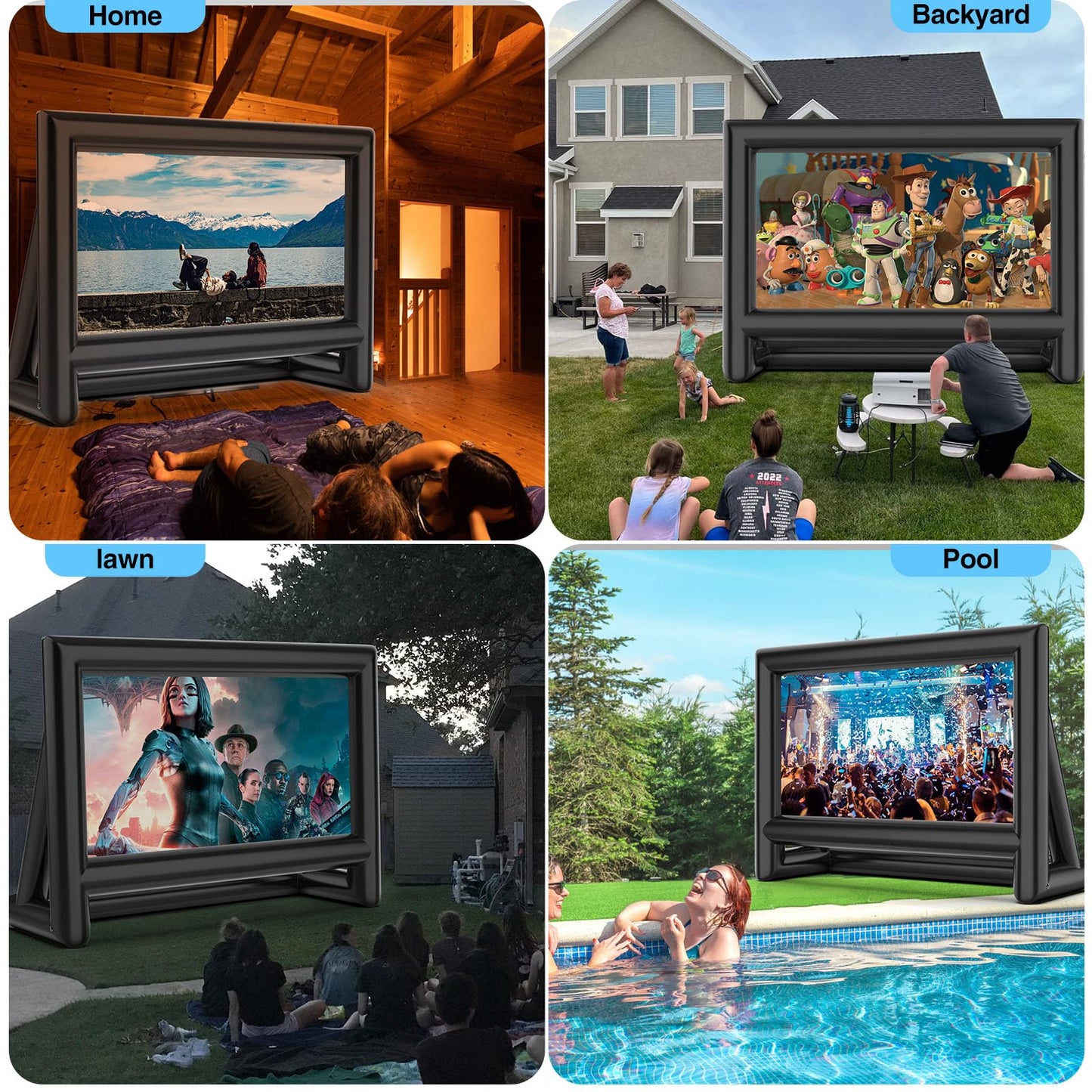 Estgora 19FT Inflatable Projector Screen for Outside Movie Nights Blow Up Projection Screen with Air Blower for Outdoor Home Theater Use Pool Backyards Party Fun, Support Front & Rear Projection - CookCave
