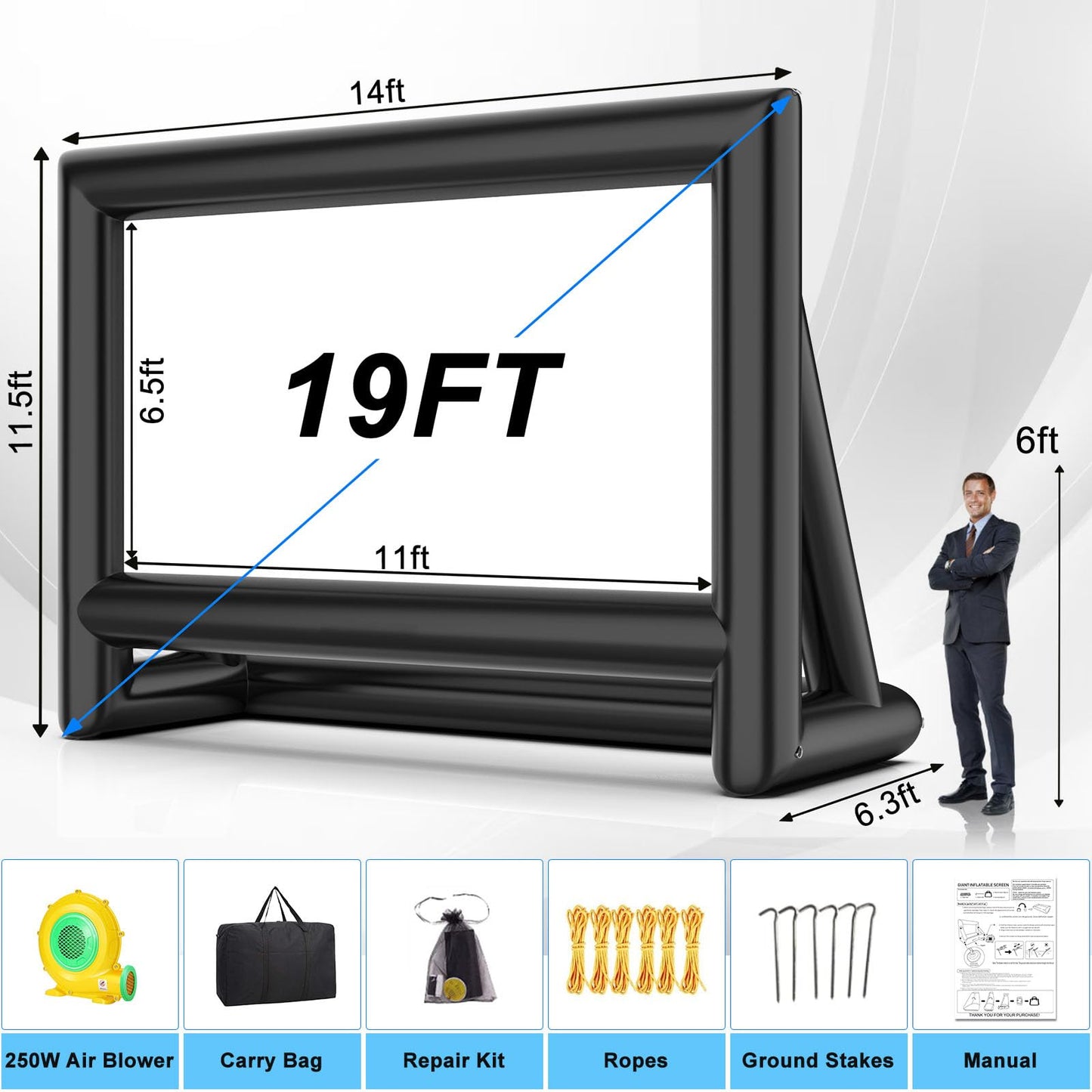 Estgora 19FT Inflatable Projector Screen for Outside Movie Nights Blow Up Projection Screen with Air Blower for Outdoor Home Theater Use Pool Backyards Party Fun, Support Front & Rear Projection - CookCave