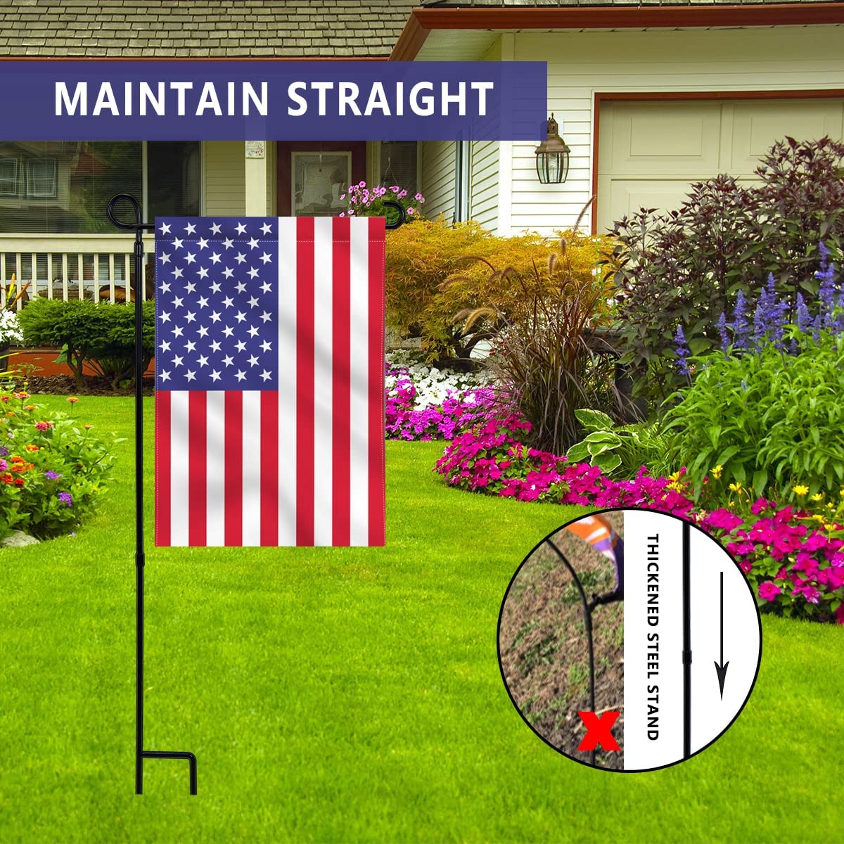 ESTTOP Garden Flag Stand, Thickened Pole Sturdy Straight Premium Metal Yard Flag Holder Weather-Proof Flagpole Seasonal Garden Flag, Christmas Garden Flag, Outdoor Decor Decoration - CookCave