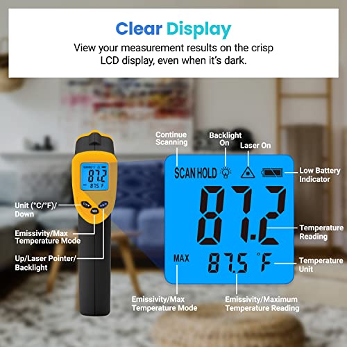 Etekcity Infrared Thermometer Laser Temperature Gun 774, Meat Food Candy Oven Thermometer for Griddle Accessories, Heat Gun for Cooking Refrigerator Tools, Yellow - CookCave