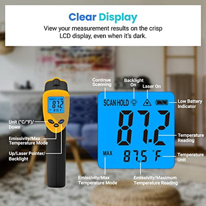 Etekcity Infrared Thermometer Laser Temperature Gun 774, Meat Food Candy Oven Thermometer for Griddle Accessories, Heat Gun for Cooking Refrigerator Tools, Yellow - CookCave