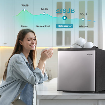 EUHOMY 1.7 Cu.Ft Mini Fridge with Freezer, Reversible Single Door Compact Refrigerator, Adjustable Thermostat, Energy Saving, Mini Fridge for Bedroom, Office, Dorm, Silver - CookCave