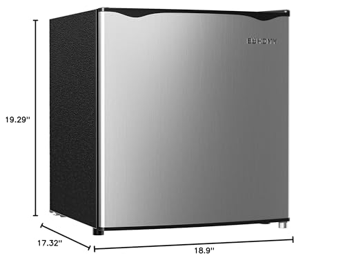 EUHOMY 1.7 Cu.Ft Mini Fridge with Freezer, Reversible Single Door Compact Refrigerator, Adjustable Thermostat, Energy Saving, Mini Fridge for Bedroom, Office, Dorm, Silver - CookCave