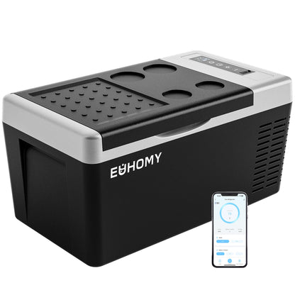 EUHOMY 12 Volt Refrigerator, 19QT(18L) Compressor Electric Cooler APP Control, Car Fridge -4℉~68℉, Portable Refrigerator 12/24V DC 110-240V AC, Portable Freezer for Camping, Travel, Boat - CookCave