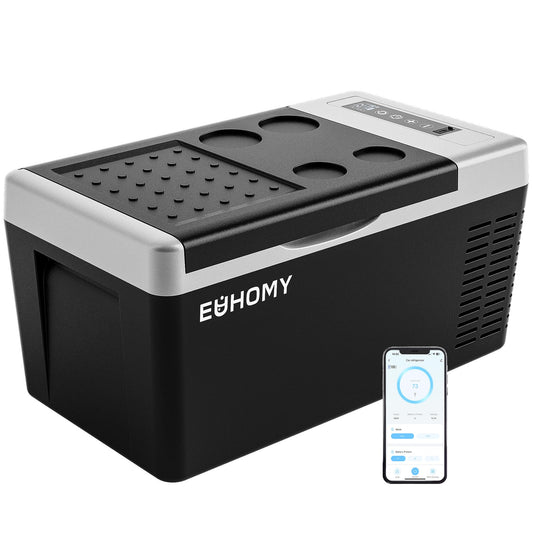 EUHOMY 12 Volt Refrigerator, 19QT(18L) Compressor Electric Cooler APP Control, Car Fridge -4℉~68℉, Portable Refrigerator 12/24V DC 110-240V AC, Portable Freezer for Camping, Travel, Boat - CookCave