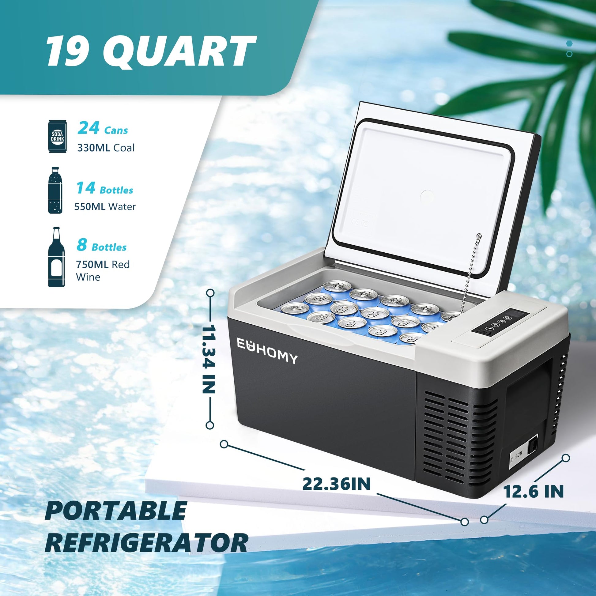 EUHOMY 12 Volt Refrigerator, 19QT(18L) Compressor Electric Cooler APP Control, Car Fridge -4℉~68℉, Portable Refrigerator 12/24V DC 110-240V AC, Portable Freezer for Camping, Travel, Boat - CookCave