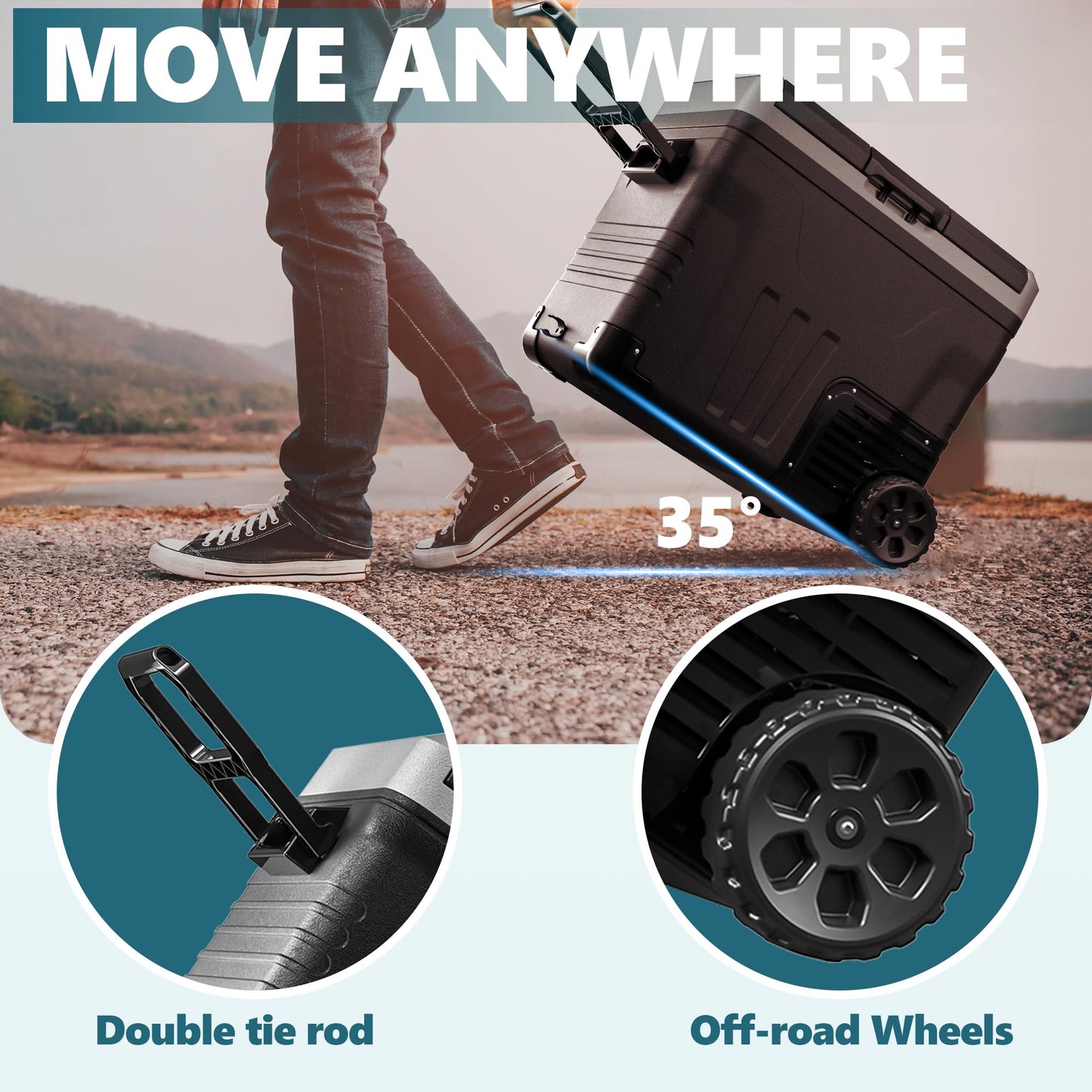 EUHOMY 12 Volt Refrigerator, 53QT(50L) Electric Cooler, Portable Freezer 12V/24V DC 110-240V AC, 12V Fridge -4℉~68℉, 12V Cooler with Wheels & 2 Baskets for Travel, Truck, Boat, Camping - CookCave