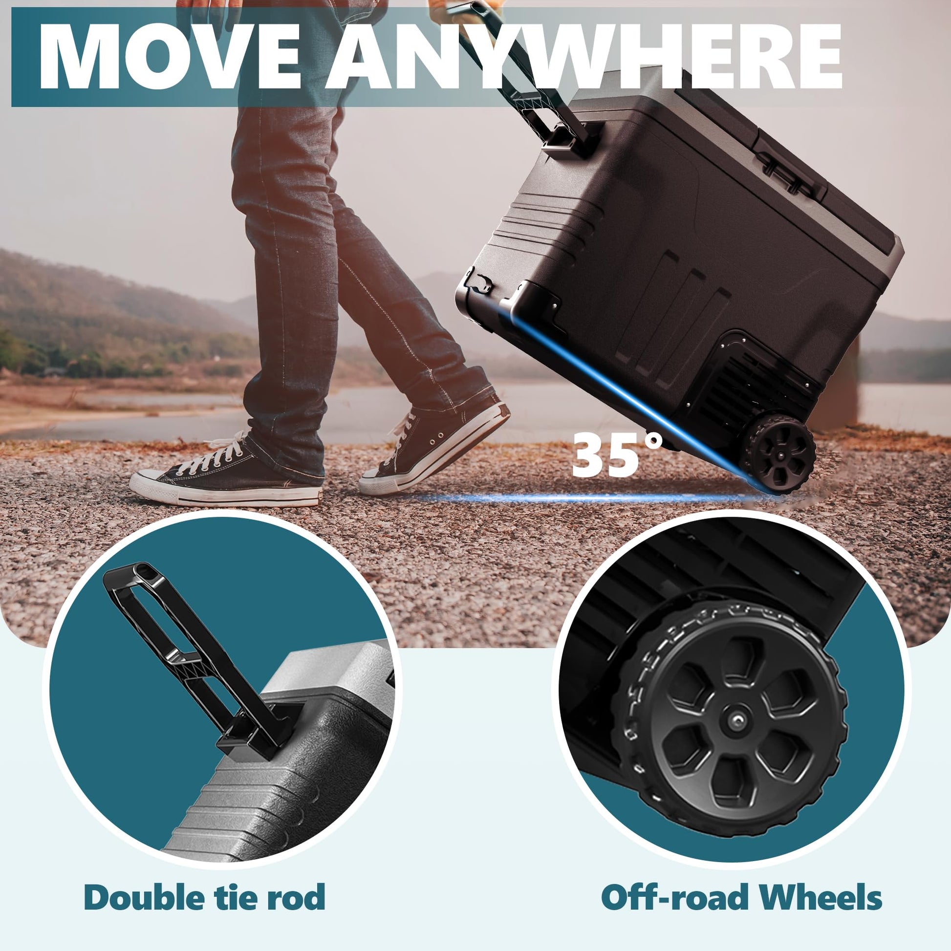 EUHOMY 12 Volt Refrigerator, 53QT(50L) Electric Cooler, Portable Freezer 12V/24V DC 110-240V AC, 12V Fridge -4℉~68℉, 12V Cooler with Wheels & 2 Baskets for Travel, Truck, Boat, Camping - CookCave