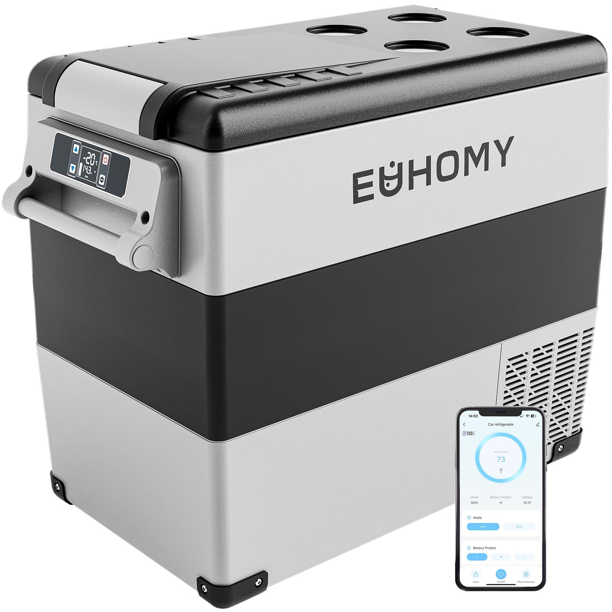 EUHOMY 12 Volt Refrigerator, 59QT(55L) Electric Cooler, 12V Fridge APP Control, 12V Cooler -4℉~68℉, Portable Freezer 12/24V DC 110-240V AC for Camping, Travel, Truck, Home - CookCave