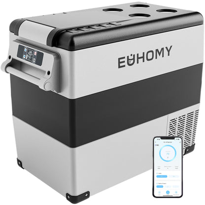 EUHOMY 12 Volt Refrigerator, 59QT(55L) Electric Cooler, 12V Fridge APP Control, 12V Cooler -4℉~68℉, Portable Freezer 12/24V DC 110-240V AC for Camping, Travel, Truck, Home - CookCave