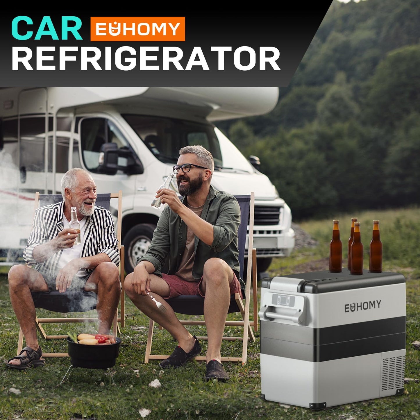 EUHOMY 12 Volt Refrigerator, 59QT(55L) Electric Cooler, 12V Fridge APP Control, 12V Cooler -4℉~68℉, Portable Freezer 12/24V DC 110-240V AC for Camping, Travel, Truck, Home - CookCave