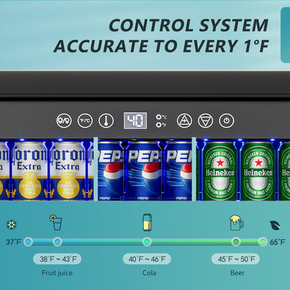 EUHOMY 24 Inch Beverage Refrigerator, Built-in and Freestanding Beverage Cooler 180 Can, Under Counter Beverage Fridge with Stainless Steel Door, Outdoor Refrigerator for Soda, Beer, Wine - CookCave