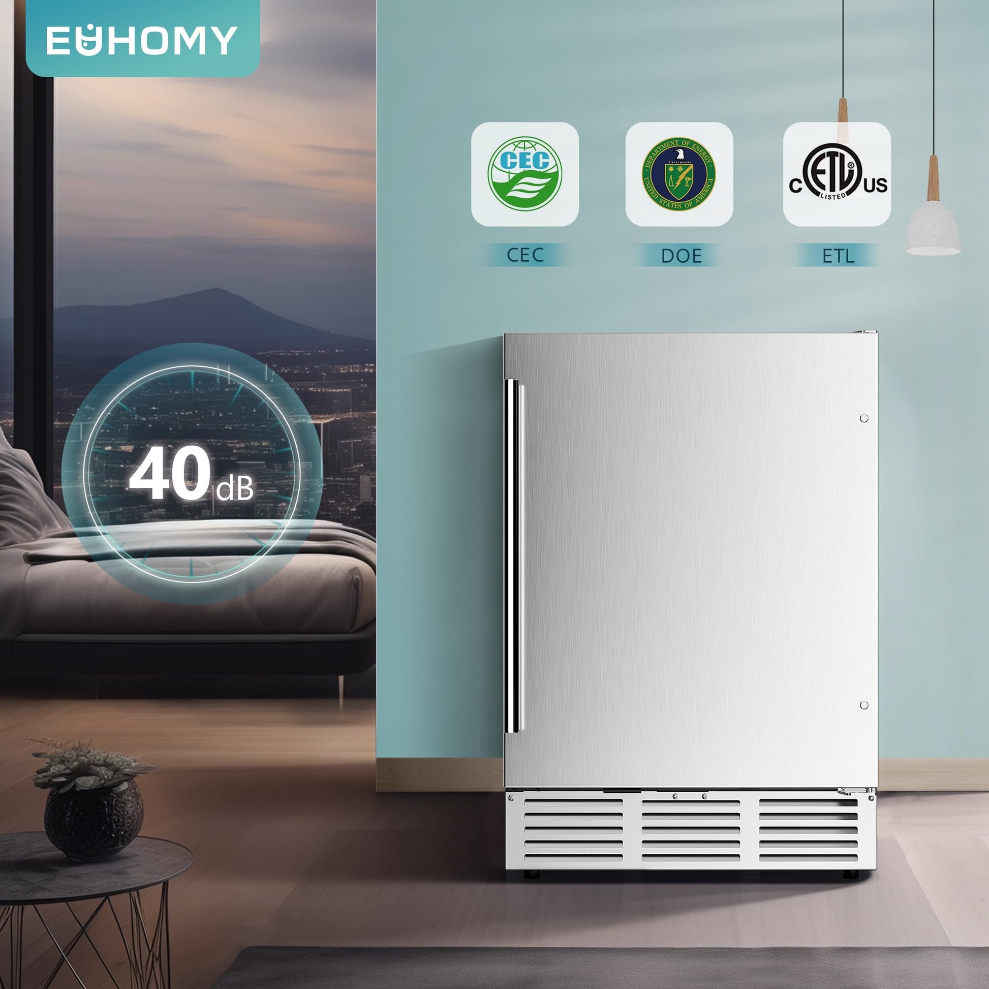 EUHOMY 24 Inch Beverage Refrigerator, Built-in and Freestanding Beverage Cooler 180 Can, Under Counter Beverage Fridge with Stainless Steel Door, Outdoor Refrigerator for Soda, Beer, Wine - CookCave