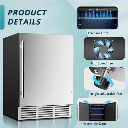EUHOMY 24 Inch Beverage Refrigerator, Built-in and Freestanding Beverage Cooler 180 Can, Under Counter Beverage Fridge with Stainless Steel Door, Outdoor Refrigerator for Soda, Beer, Wine - CookCave