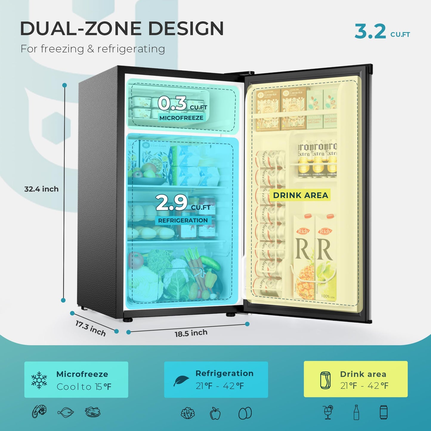 EUHOMY 3.2 Cu.Ft Mini Fridge with Freezer, Single Door Compact Refrigerator, Energy Saving, Mini Refrigerator Adjustable Thermostat, Mini fridge for Bedroom, Dorm, Office, Silver - CookCave
