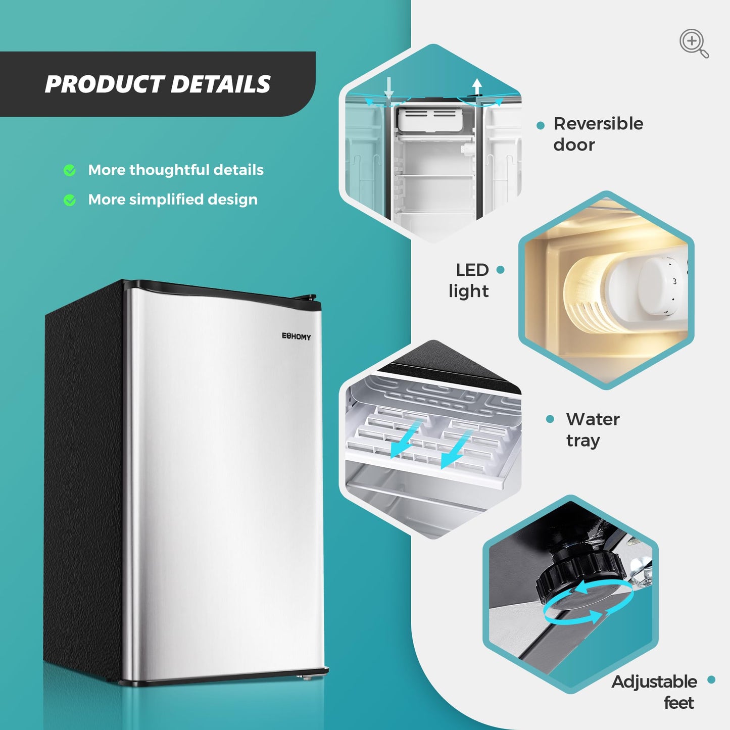 EUHOMY 3.2 Cu.Ft Mini Fridge with Freezer, Single Door Compact Refrigerator, Energy Saving, Mini Refrigerator Adjustable Thermostat, Mini fridge for Bedroom, Dorm, Office, Silver - CookCave