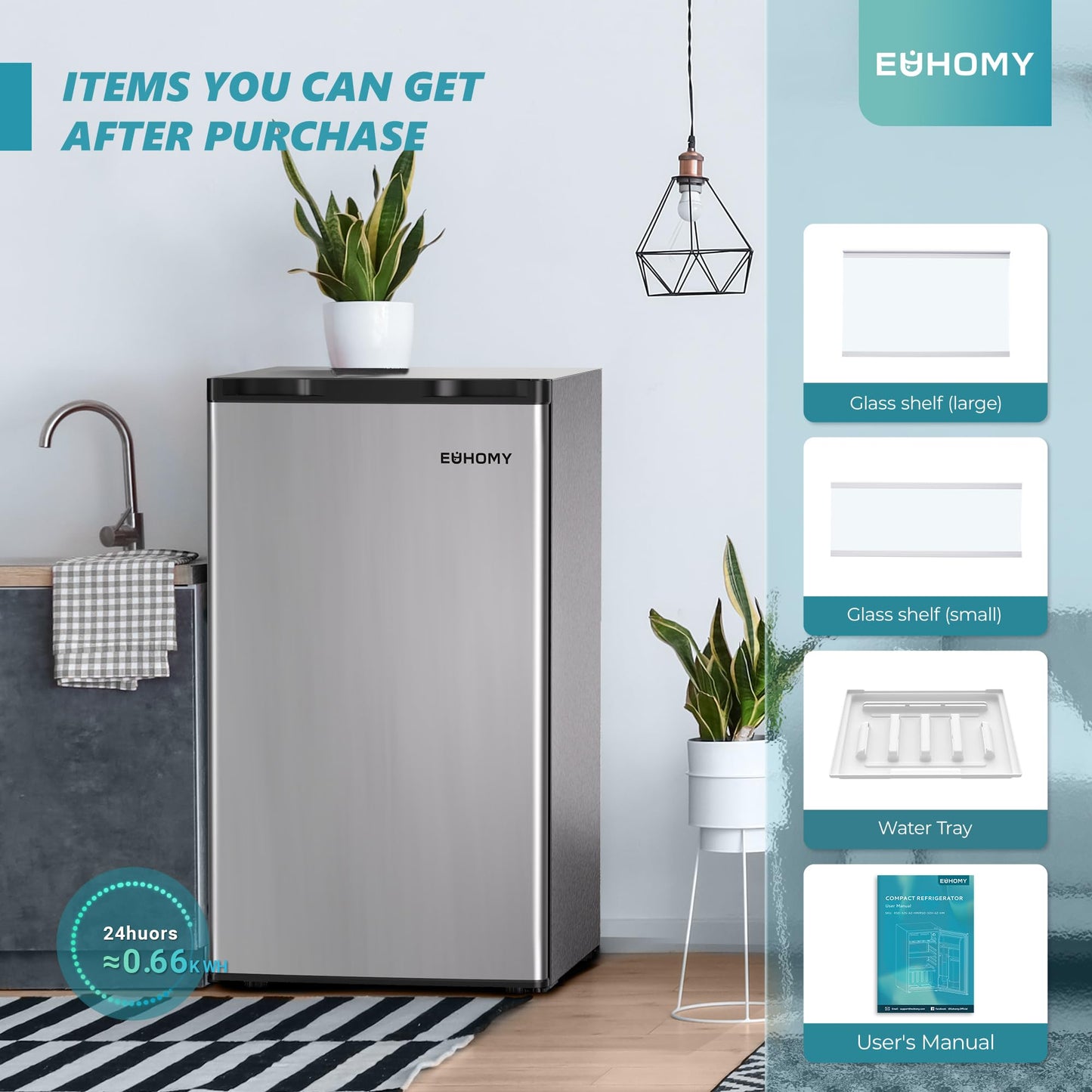 EUHOMY 3.2 Cu.Ft Mini Fridge with Freezer, Single Door Compact Refrigerator, Energy Saving, Mini Refrigerator Adjustable Thermostat, Mini fridge for Bedroom, Dorm, Office, Silver - CookCave