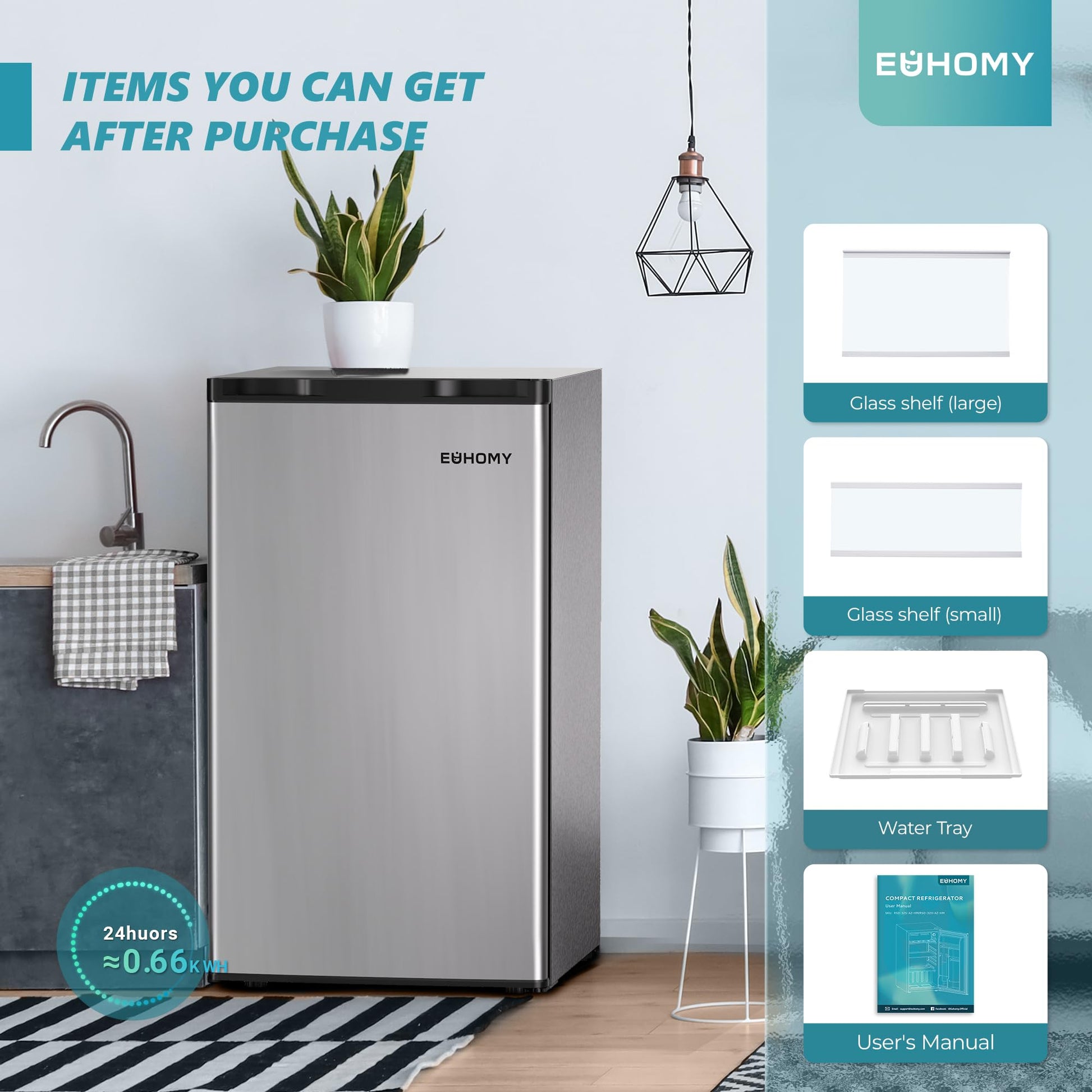 EUHOMY 3.2 Cu.Ft Mini Fridge with Freezer, Single Door Compact Refrigerator, Energy Saving, Mini Refrigerator Adjustable Thermostat, Mini fridge for Bedroom, Dorm, Office, Silver - CookCave