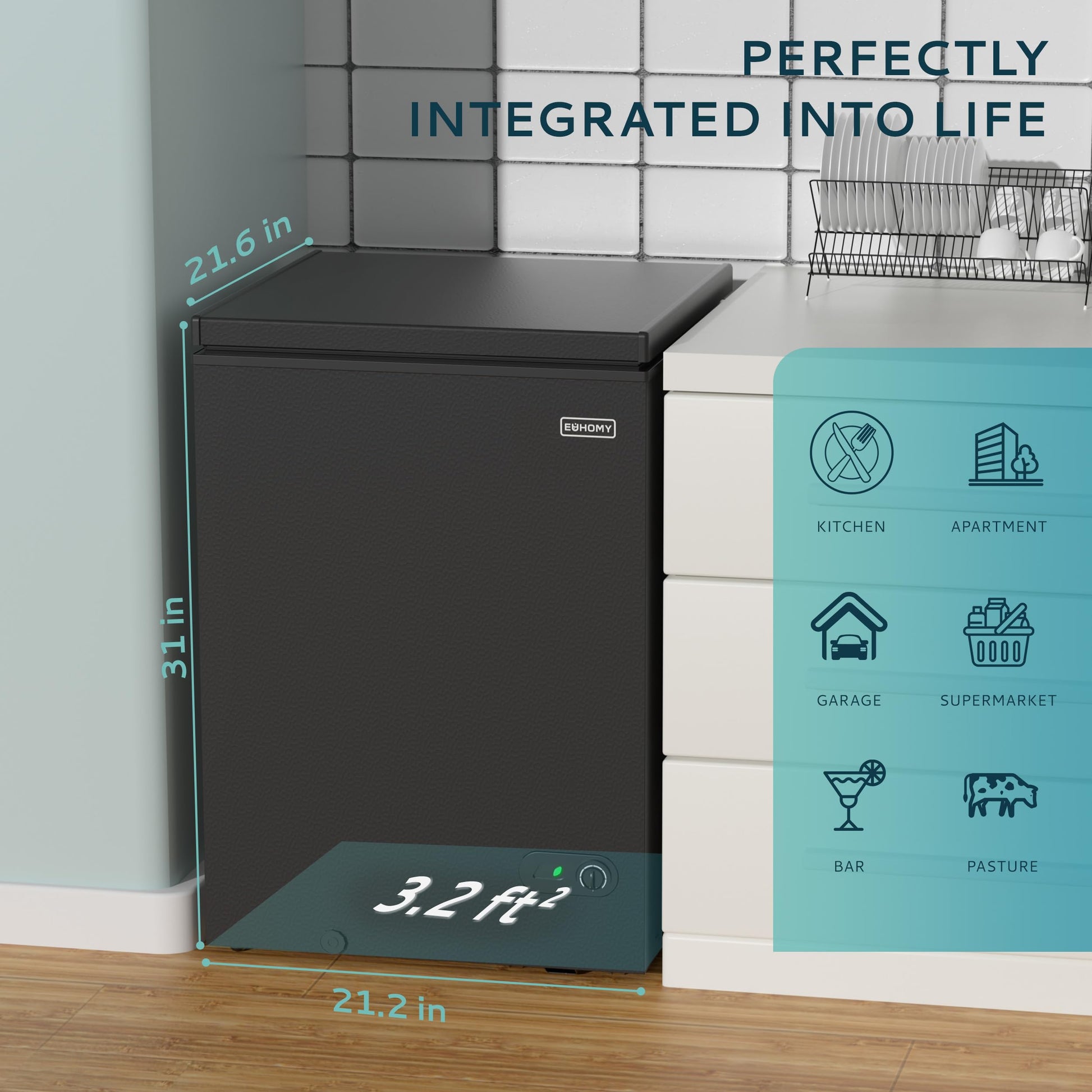 EUHOMY 3.5 Cu.Ft Chest Freezer with Removable Basket, Small Deep Freezer Adjustable 7 Thermostat, Quiet Mini Freezer Free-Standing Top Door, Energy Saving for Apartment/Garage/Basement/Dorm/Home,Black - CookCave