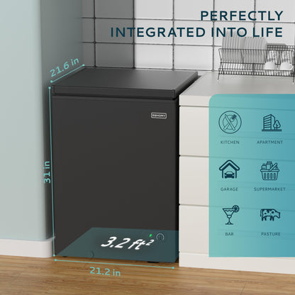 EUHOMY 3.5 Cu.Ft Chest Freezer with Removable Basket, Small Deep Freezer Adjustable 7 Thermostat, Quiet Mini Freezer Free-Standing Top Door, Energy Saving for Apartment/Garage/Basement/Dorm/Home,Black - CookCave