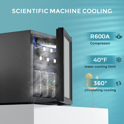 EUHOMY 48 Can Beverage Refrigerator cooler-Mini Fridge Glass Door for Beer Drinks Wines, Countertop Beverage Fridge with Adjustable Shelves Blue LED for Home/Office/Dorm/Bar, 1.3 cu.ft - CookCave