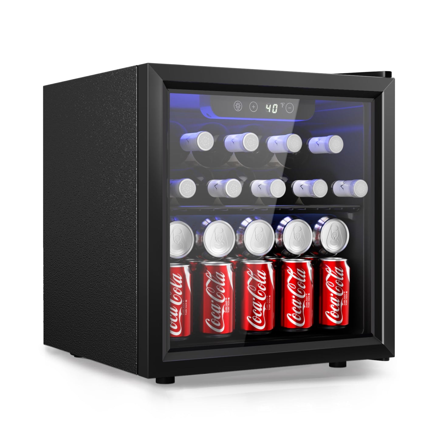 EUHOMY 48 Can Beverage Refrigerator cooler-Mini Fridge Glass Door for Beer Drinks Wines, Countertop Beverage Fridge with Adjustable Shelves Blue LED for Home/Office/Dorm/Bar, 1.3 cu.ft - CookCave