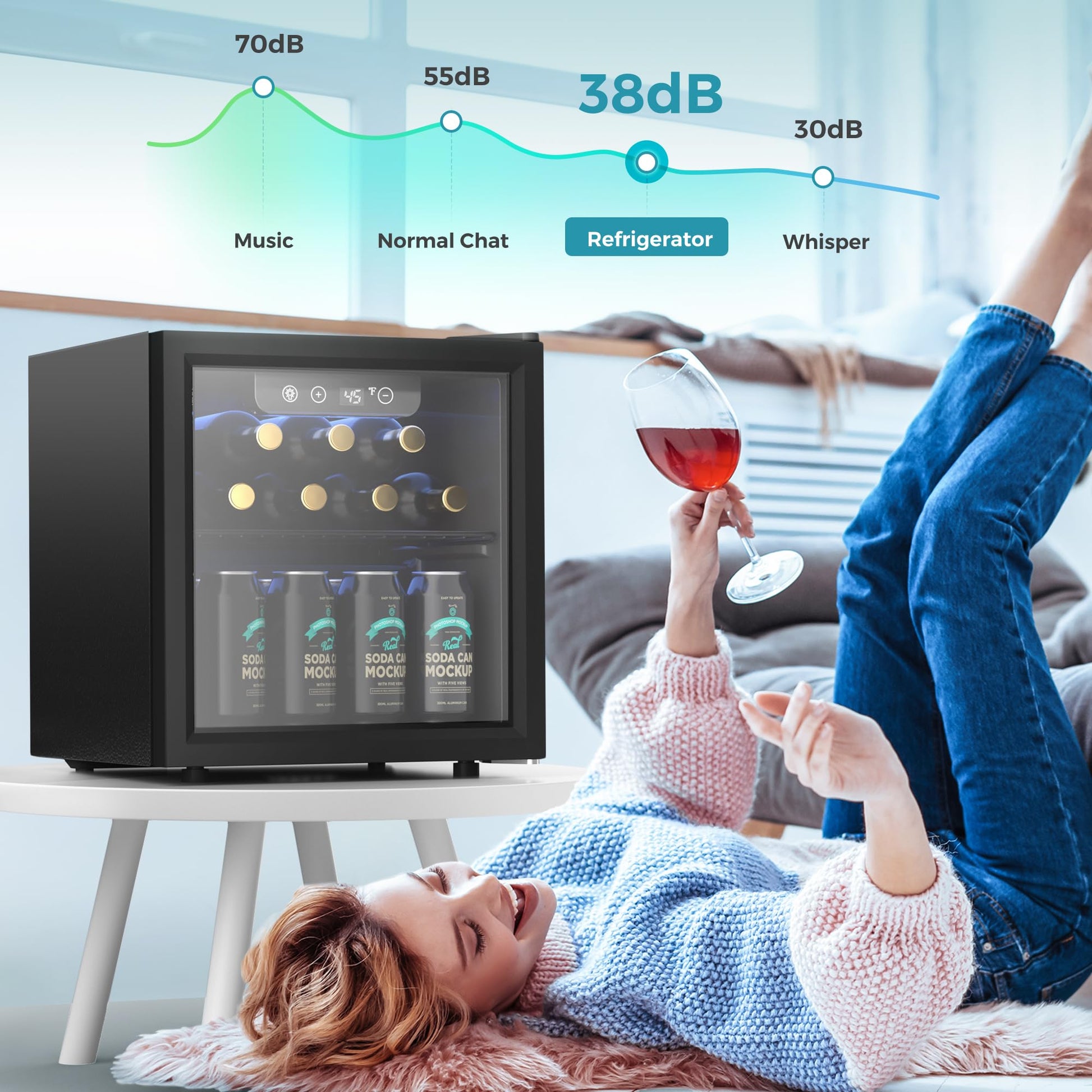 EUHOMY 48 Can Beverage Refrigerator cooler-Mini Fridge Glass Door for Beer Drinks Wines, Countertop Beverage Fridge with Adjustable Shelves Blue LED for Home/Office/Dorm/Bar, 1.3 cu.ft - CookCave