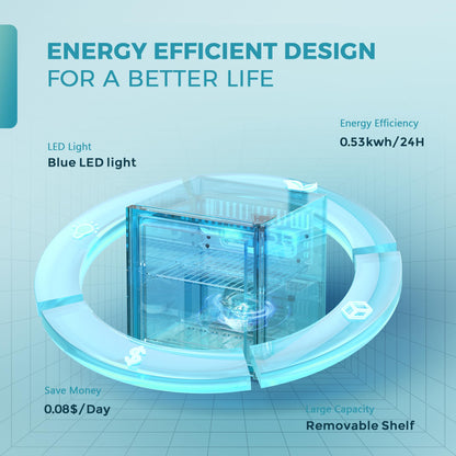 EUHOMY 48 Can Beverage Refrigerator cooler-Mini Fridge Glass Door for Beer Drinks Wines, Countertop Beverage Fridge with Adjustable Shelves Blue LED for Home/Office/Dorm/Bar, 1.3 cu.ft - CookCave