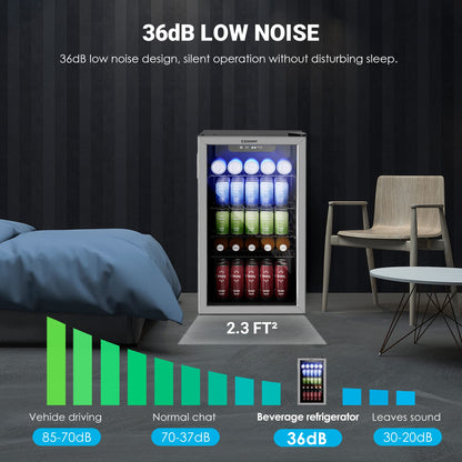 EUHOMY Beverage Refrigerator Cooler, 130 Can Mini Fridge with Glass Door for Soda Beer or Wine, Beverage Cooler for Home, Office, Bar with Adjustable Removable Shelves, Silver - CookCave