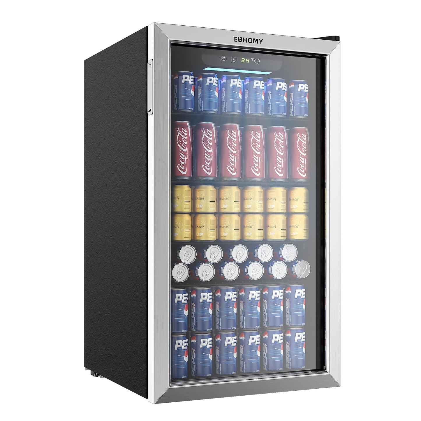 EUHOMY Beverage Refrigerator Cooler, 130 Can Mini Fridge with Glass Door for Soda Beer or Wine, Beverage Cooler for Home, Office, Bar with Adjustable Removable Shelves, Silver - CookCave