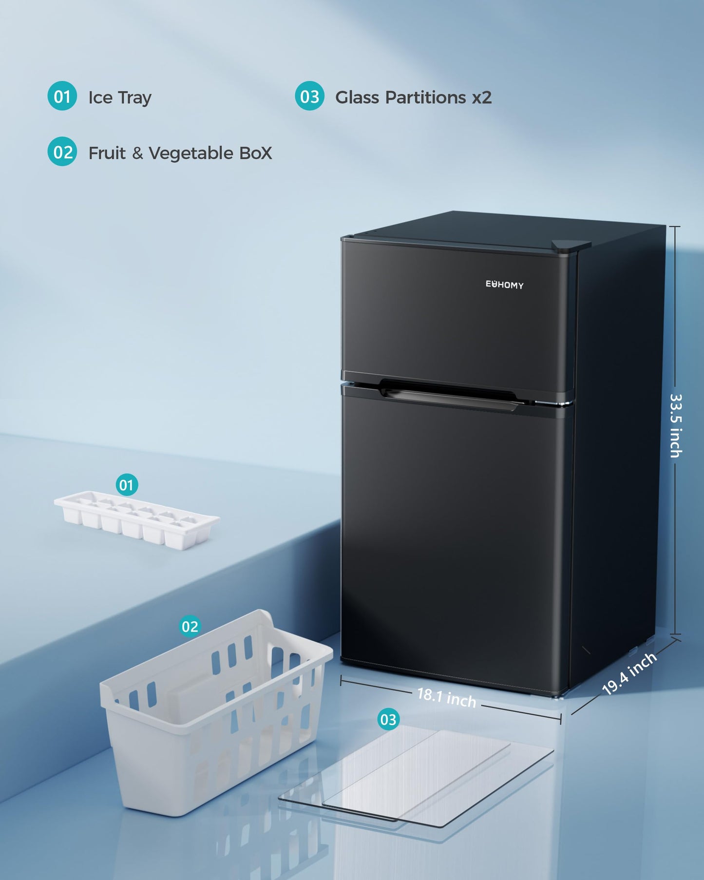 EUHOMY Mini Fridge with Freezer, 3.2 Cu.Ft Mini Refrigerator, Dorm Fridge with 2 Door For Bedroom/Apartment/Office-Food Storage Cooling Drink, Black - CookCave