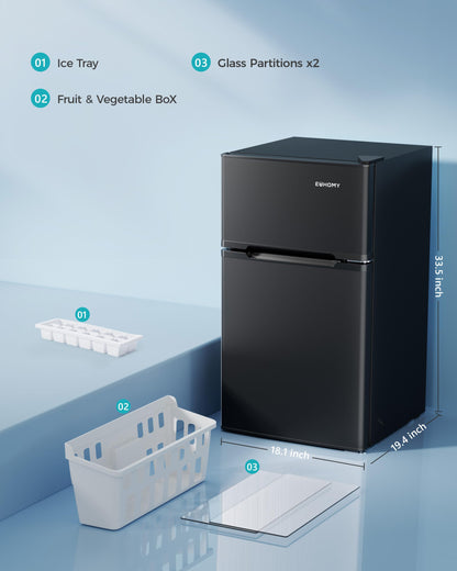 EUHOMY Mini Fridge with Freezer, 3.2 Cu.Ft Mini Refrigerator, Dorm Fridge with 2 Door For Bedroom/Apartment/Office-Food Storage Cooling Drink, Black - CookCave