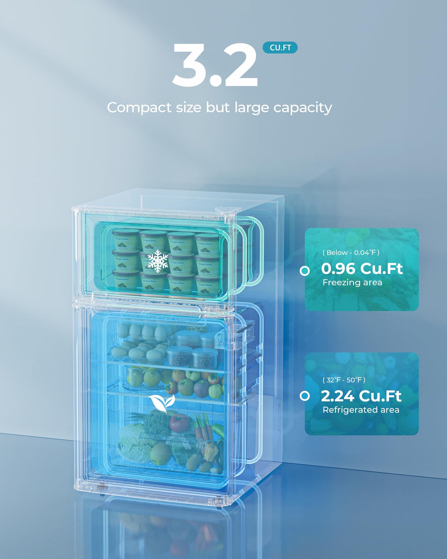 EUHOMY Mini Fridge with Freezer, 3.2 Cu.Ft Mini Refrigerator, Dorm Fridge with 2 Door For Bedroom/Apartment/Office-Food Storage Cooling Drink, Black - CookCave