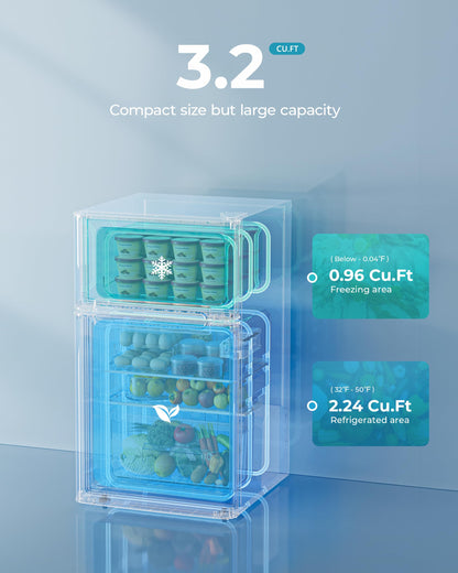 EUHOMY Mini Fridge with Freezer, 3.2 Cu.Ft Mini Refrigerator, Dorm Fridge with 2 Door For Bedroom/Apartment/Office-Food Storage Cooling Drink, Black - CookCave