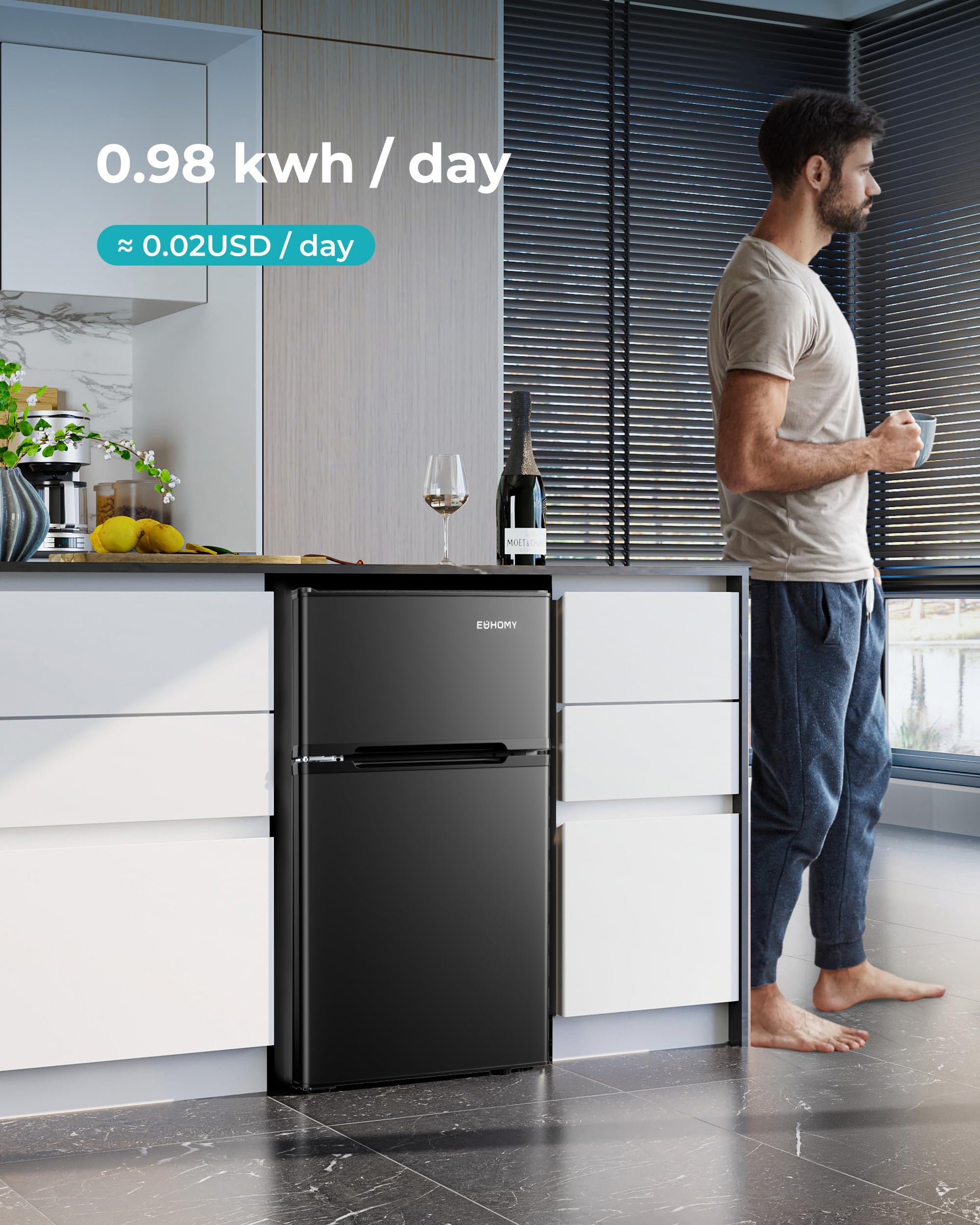 EUHOMY Mini Fridge with Freezer, 3.2 Cu.Ft Mini Refrigerator, Dorm Fridge with 2 Door For Bedroom/Apartment/Office-Food Storage Cooling Drink, Black - CookCave