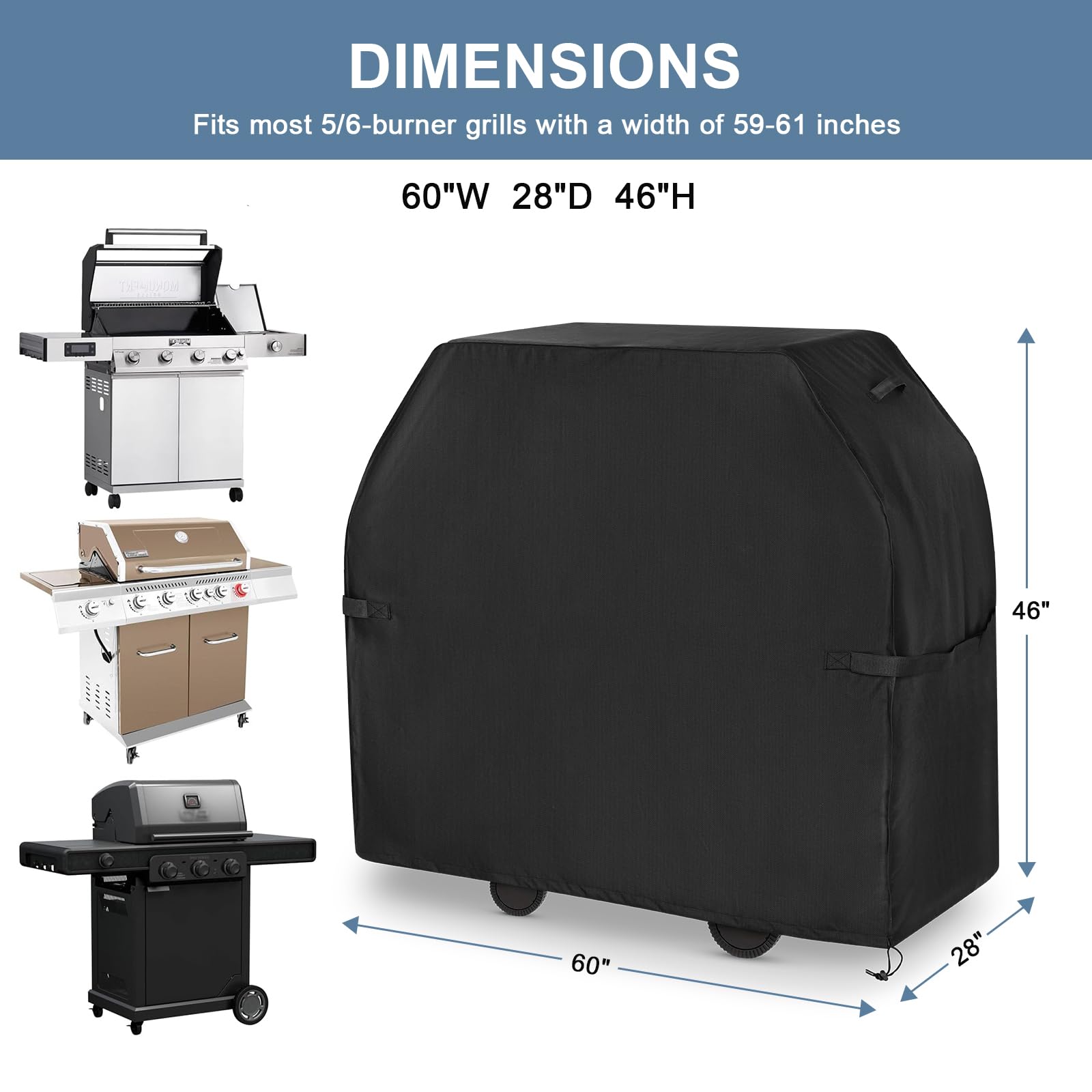 EVLIQUIL Grill Cover for Outdoor Grill,BBQ Gas Grill Cover 60 Inch,Heavy Duty Waterproof UV & Fade Resistant Barbecue Cover with Hook-and-Loop Straps & Adjustable Hem Drawstring Outside(Black). - CookCave