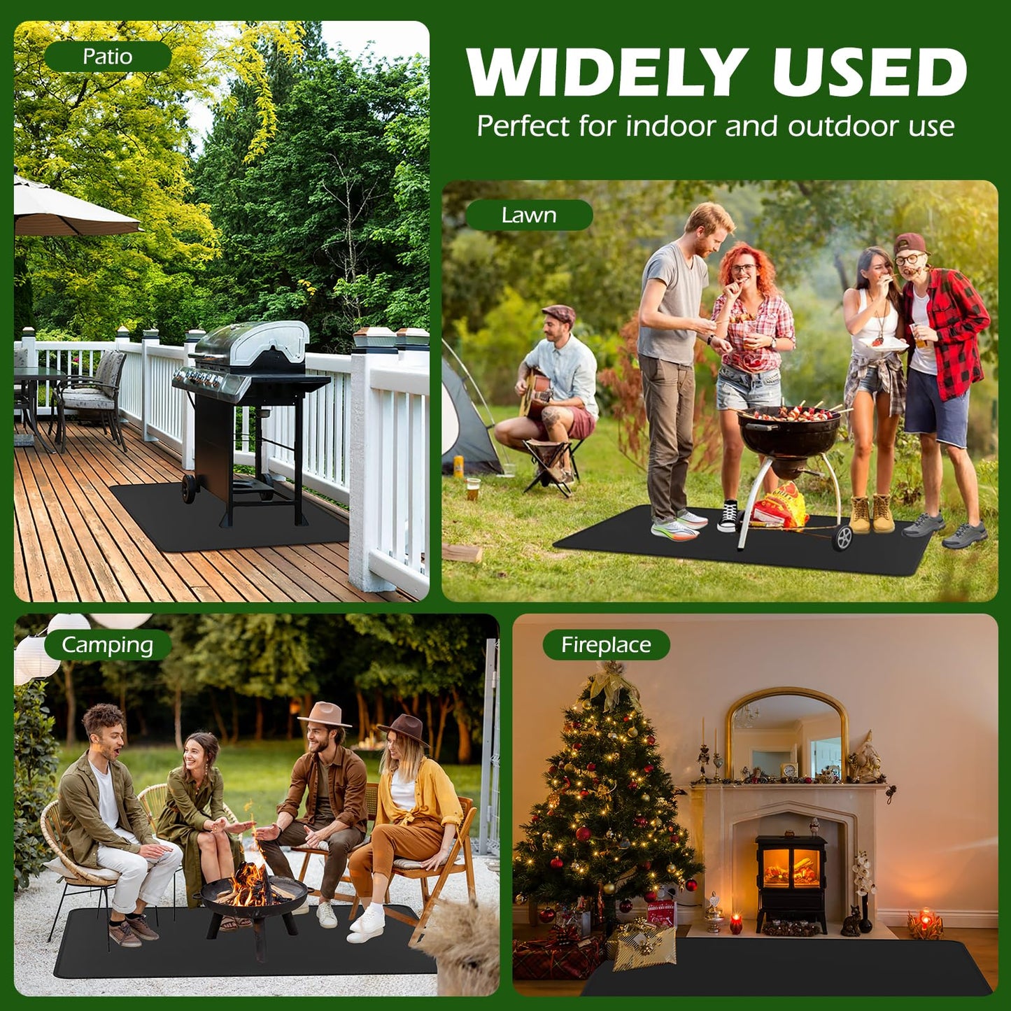 EWFEN Large Under Grill Mat 76 x 52 inches for Outdoor Grill, Double-Sided Fireproof Deck and Patio Protector Mat, Indoor Fireplace/Fire Pit Mat, Oil-Proof Waterproof BBQ Protector Mat - CookCave