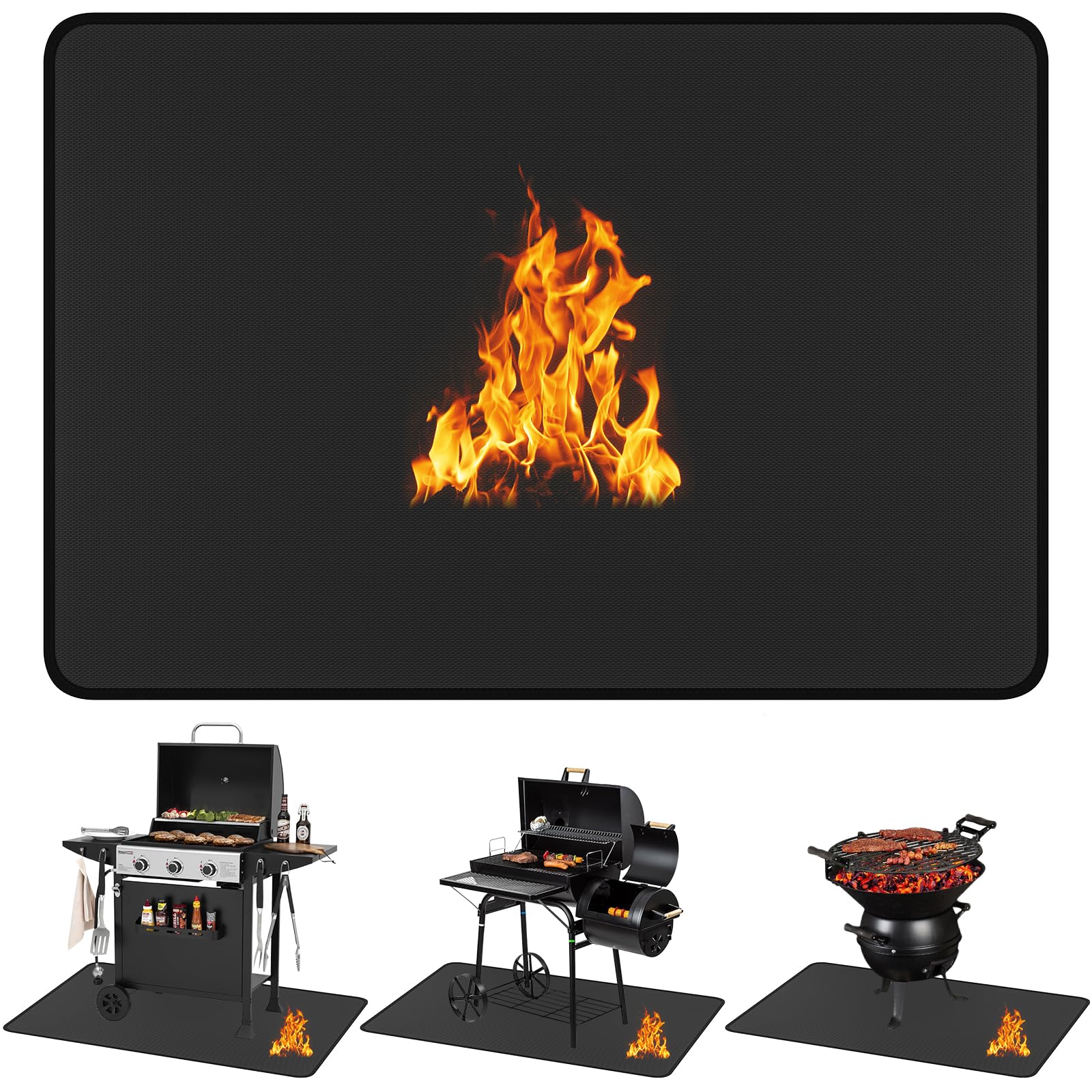 EWFEN Large Under Grill Mat 76 x 52 inches for Outdoor Grill, Double-Sided Fireproof Deck and Patio Protector Mat, Indoor Fireplace/Fire Pit Mat, Oil-Proof Waterproof BBQ Protector Mat - CookCave