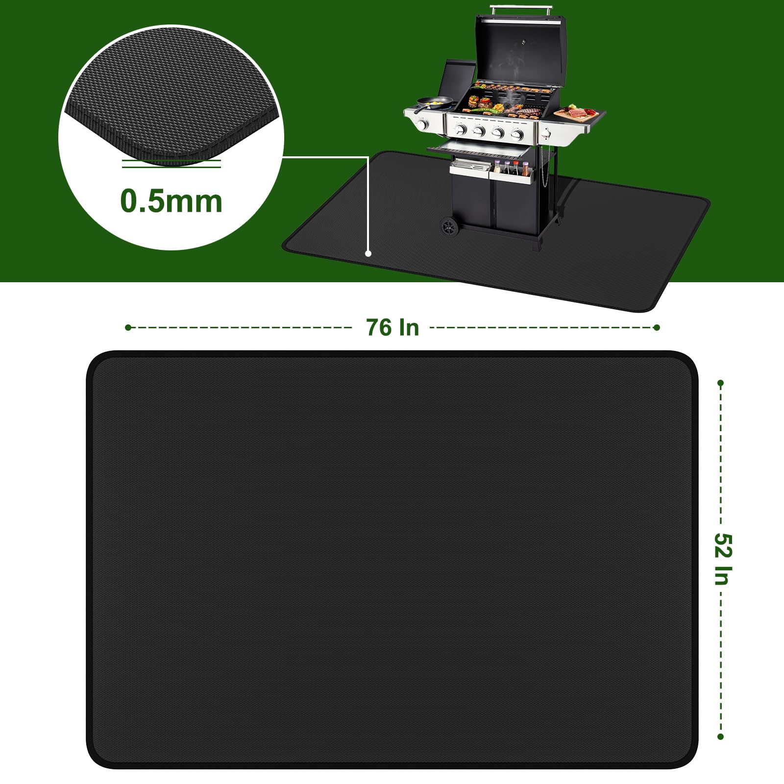 EWFEN Large Under Grill Mat 76 x 52 inches for Outdoor Grill, Double-Sided Fireproof Deck and Patio Protector Mat, Indoor Fireplace/Fire Pit Mat, Oil-Proof Waterproof BBQ Protector Mat - CookCave