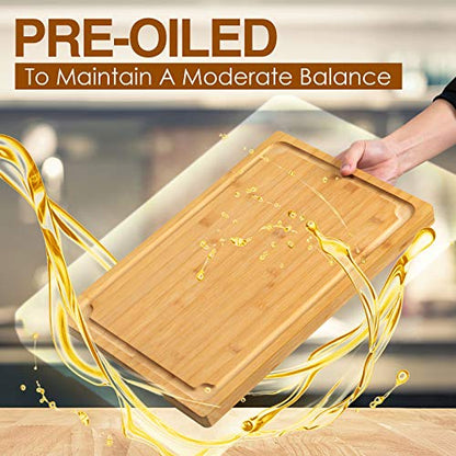 Extra Large Cutting Board, 17.6" Bamboo Cutting Boards for Kitchen with Juice Groove and Handles Kitchen Chopping Board for Meat Cheese board Heavy Duty Serving Tray, XL, Empune - CookCave