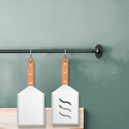 Extra Large Metal Burger Spatula Set of 2, Leonyo Heavy Duty Stainless Steel Griddle Slotted Hamburger Turner, Barbecue Cast Iron Grilling Flat Top Griddle Accessories, Wooden Handle - CookCave