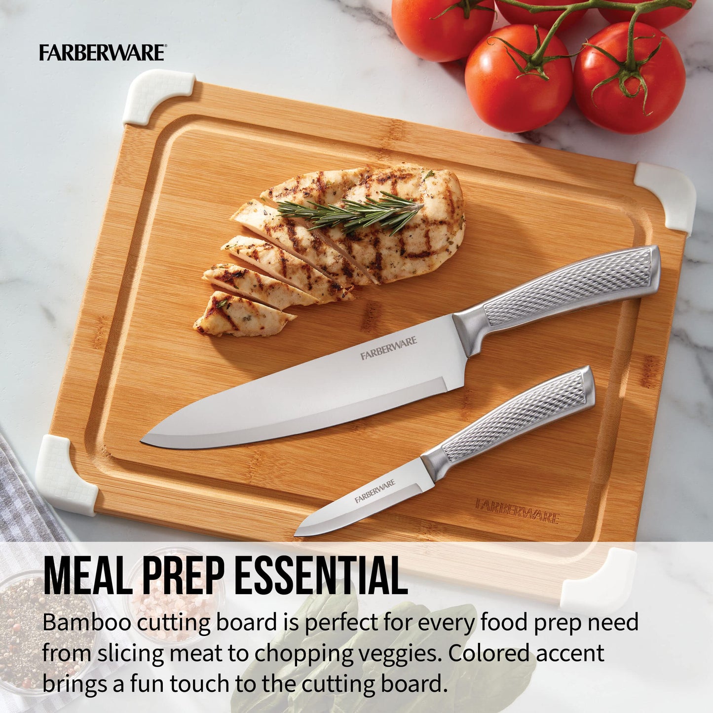 Farberware Nonslip Bamboo Cutting Board with Juice Groove, 11x14 Inch, White - CookCave