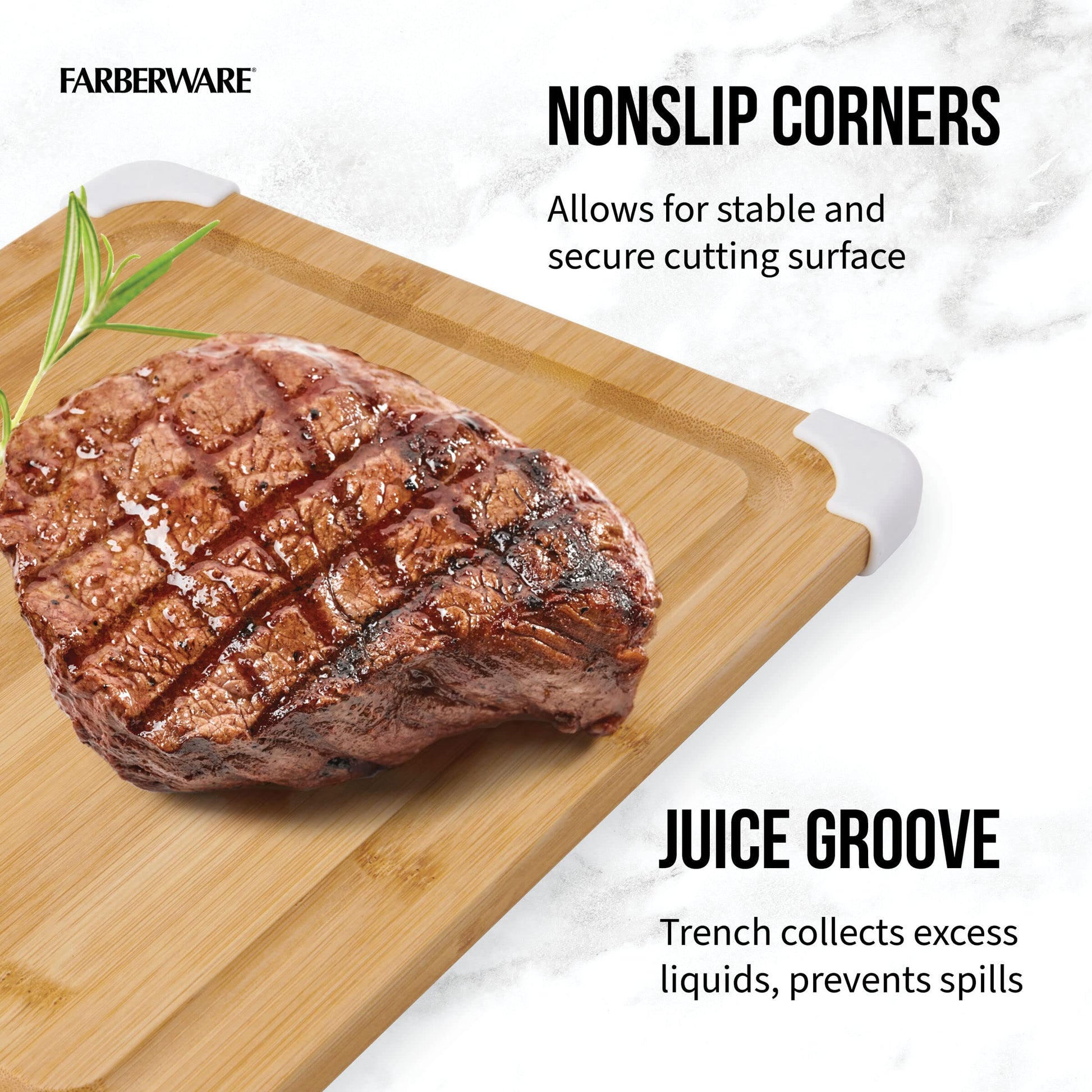 Farberware Nonslip Bamboo Cutting Board with Juice Groove, 11x14 Inch, White - CookCave
