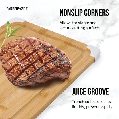 Farberware Nonslip Bamboo Cutting Board with Juice Groove, 11x14 Inch, White - CookCave