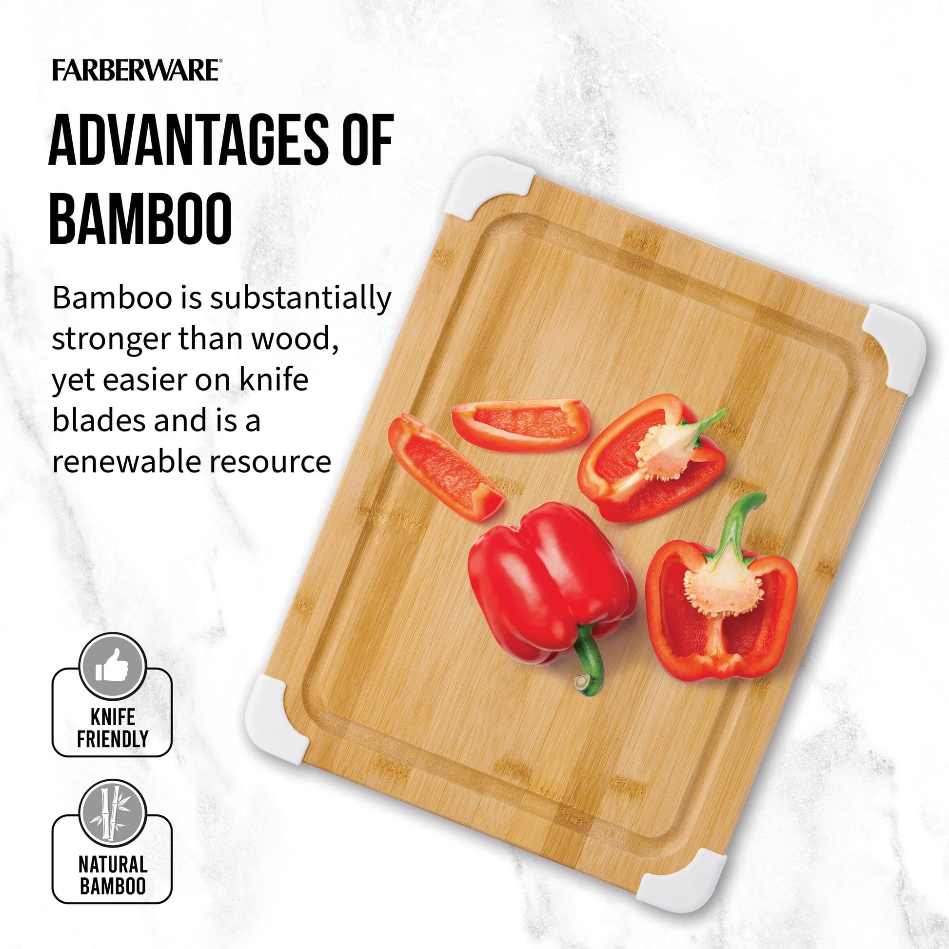 Farberware Nonslip Bamboo Cutting Board with Juice Groove, 11x14 Inch, White - CookCave