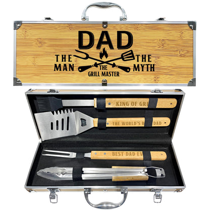 Fathers Day Dad Gifts from Daughter Heavy Duty Wooden BBQ Grilling Accessories Kit for Backyard, Thick Stainless Steel Grill Utensils with Non-Slip Handle Tools in Portable Bag Birthday - CookCave