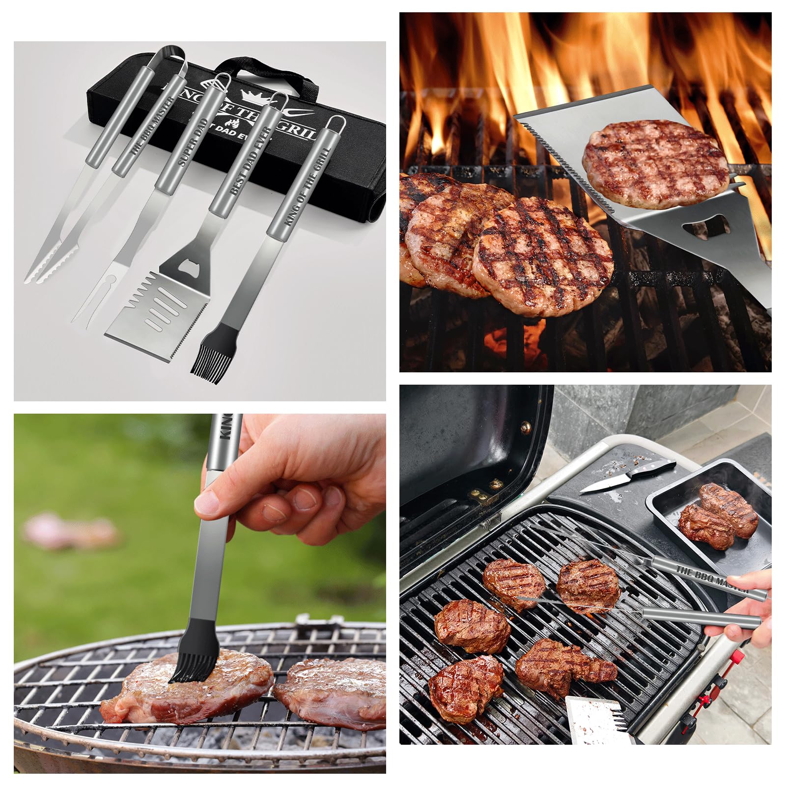 Fathers Day Dad Gifts from Daughter Son 19Pcs BBQ Grill Tools Set with Apron Portable Bag Heavy Duty Stainless Steel Grilling Utensils Barbecue Accessories for Papa Birthday Present Summer Backyard - CookCave